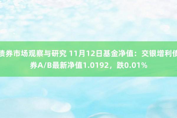 债券市场观察与研究 11月12日基金净值：交银增利债券A/B最新净值1.0192，跌0.01%