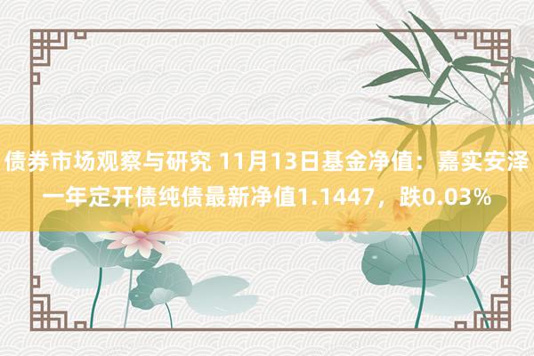 债券市场观察与研究 11月13日基金净值：嘉实安泽一年定开债纯债最新净值1.1447，跌0.03%