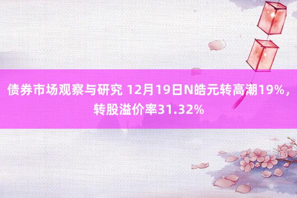 债券市场观察与研究 12月19日N皓元转高潮19%，转股溢价率31.32%