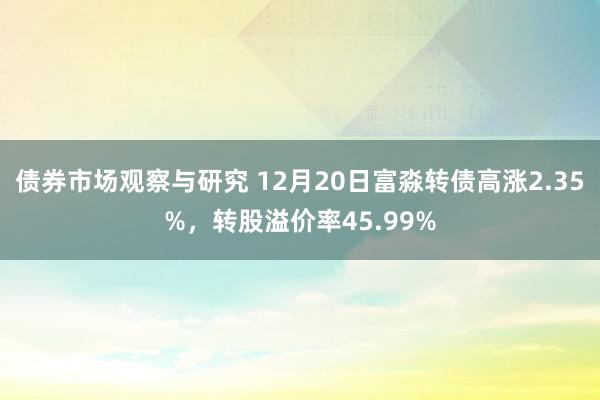 债券市场观察与研究 12月20日富淼转债高涨2.35%，转股溢价率45.99%