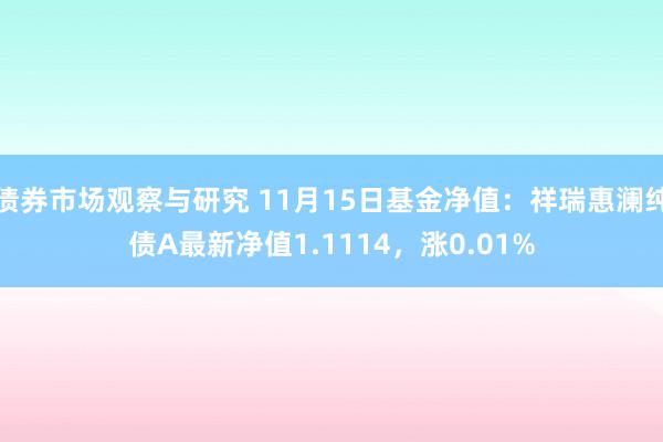 债券市场观察与研究 11月15日基金净值：祥瑞惠澜纯债A最新净值1.1114，涨0.01%