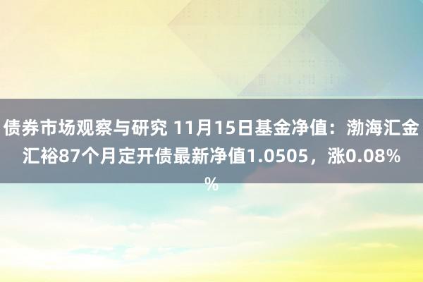 债券市场观察与研究 11月15日基金净值：渤海汇金汇裕87个月定开债最新净值1.0505，涨0.08%