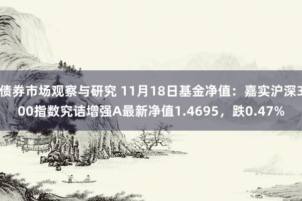 债券市场观察与研究 11月18日基金净值：嘉实沪深300指数究诘增强A最新净值1.4695，跌0.47%