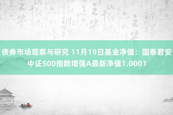 债券市场观察与研究 11月19日基金净值：国泰君安中证500指数增强A最新净值1.0001