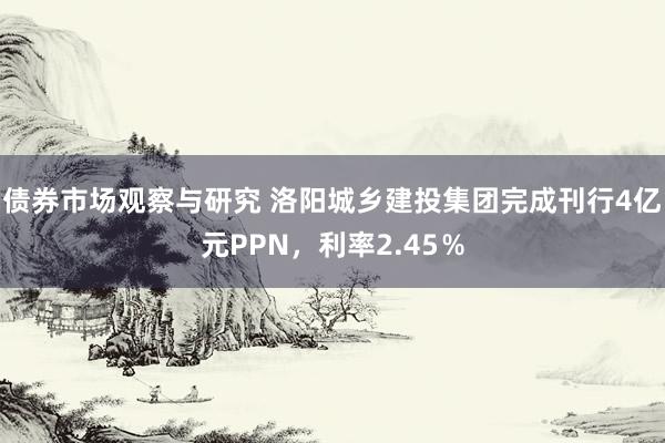 债券市场观察与研究 洛阳城乡建投集团完成刊行4亿元PPN，利率2.45％