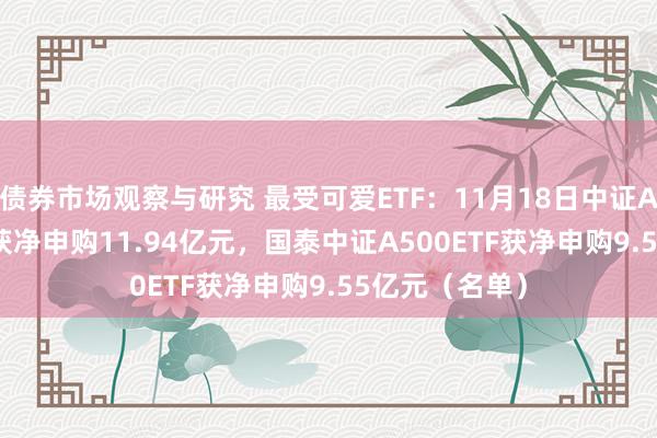 债券市场观察与研究 最受可爱ETF：11月18日中证A500ETF南边获净申购11.94亿元，国泰中证A500ETF获净申购9.55亿元（名单）