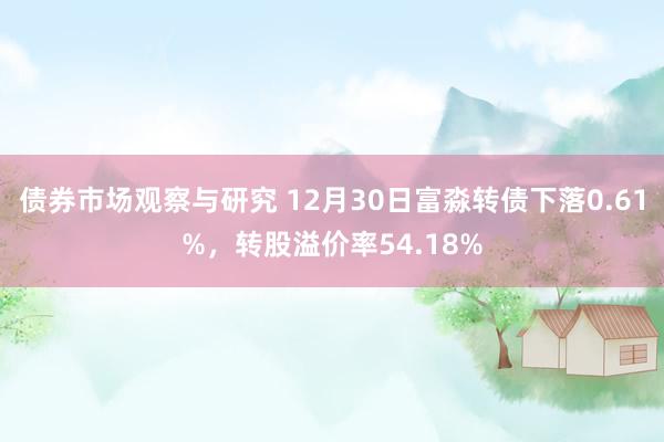 债券市场观察与研究 12月30日富淼转债下落0.61%，转股溢价率54.18%