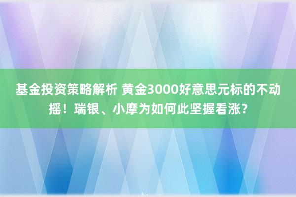 基金投资策略解析 黄金3000好意思元标的不动摇！瑞银、小摩为如何此坚握看涨？