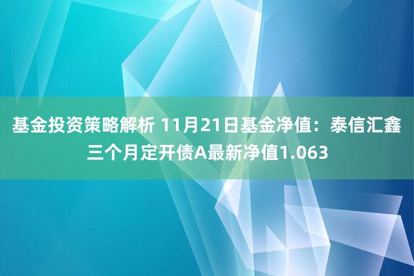 基金投资策略解析 11月21日基金净值：泰信汇鑫三个月定开债A最新净值1.063