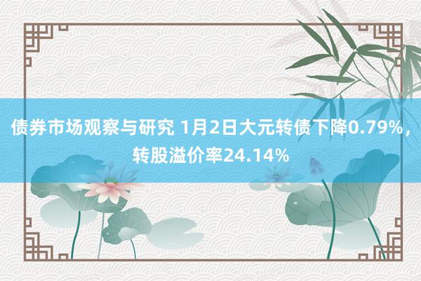 债券市场观察与研究 1月2日大元转债下降0.79%，转股溢价率24.14%