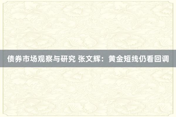 债券市场观察与研究 张文辉：黄金短线仍看回调