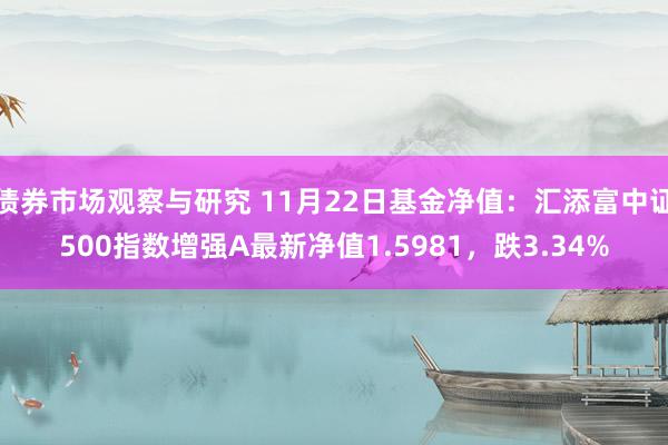 债券市场观察与研究 11月22日基金净值：汇添富中证500指数增强A最新净值1.5981，跌3.34%