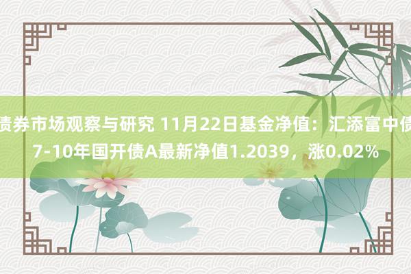 债券市场观察与研究 11月22日基金净值：汇添富中债7-10年国开债A最新净值1.2039，涨0.02%