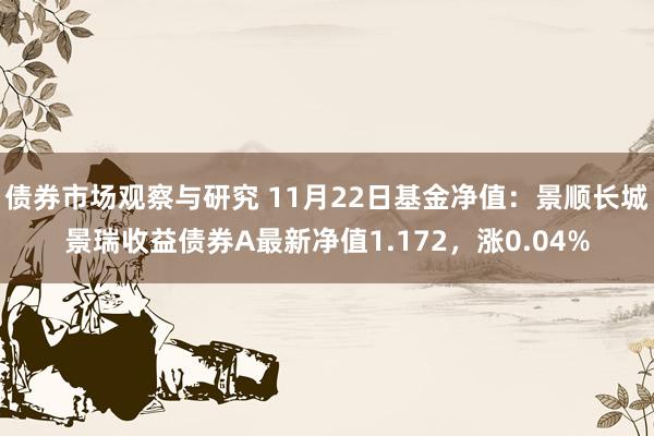 债券市场观察与研究 11月22日基金净值：景顺长城景瑞收益债券A最新净值1.172，涨0.04%