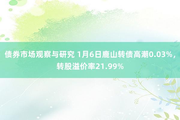 债券市场观察与研究 1月6日鹿山转债高潮0.03%，转股溢价率21.99%