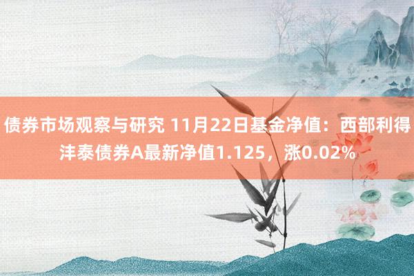 债券市场观察与研究 11月22日基金净值：西部利得沣泰债券A最新净值1.125，涨0.02%