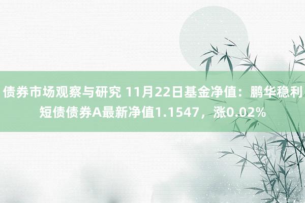 债券市场观察与研究 11月22日基金净值：鹏华稳利短债债券A最新净值1.1547，涨0.02%