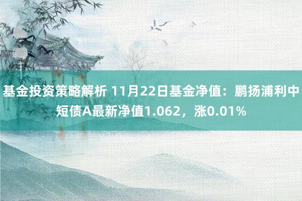 基金投资策略解析 11月22日基金净值：鹏扬浦利中短债A最新净值1.062，涨0.01%